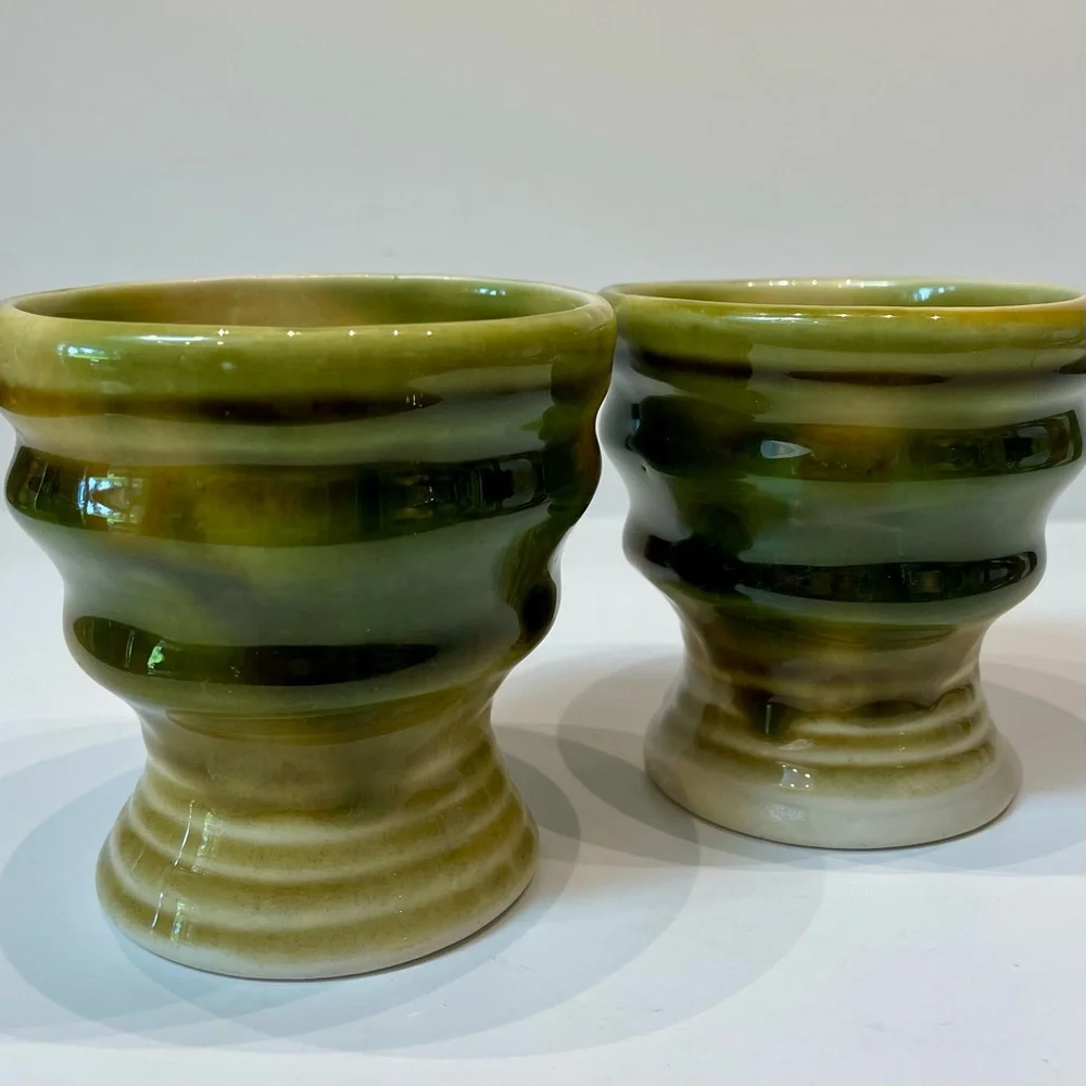 👵🏻~~~SOLD‼️~~~Irish Stoneware Cups Set of 2 Handmade / Painted Dripped Glaze - Picture 1 of 5